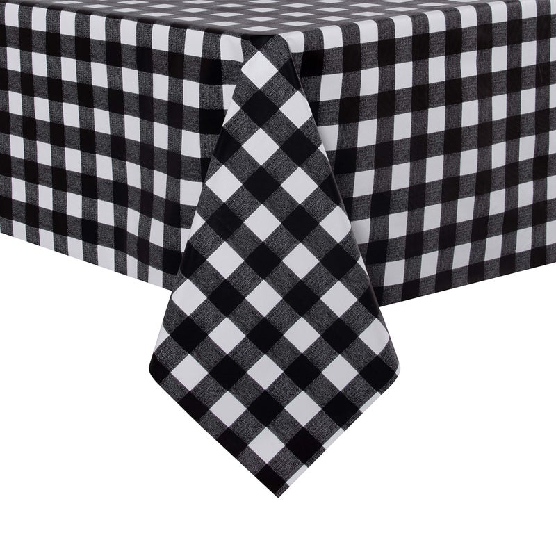 sancua Checkered Vinyl Rectangle Tablecloth - 60 x 84 Inch - 100% Waterproof Oil Spill Proof PVC Table Cloth, Wipe Clean Table Cover for Dining Tables, Buffet Parties and Camping, Black and White - Image 1